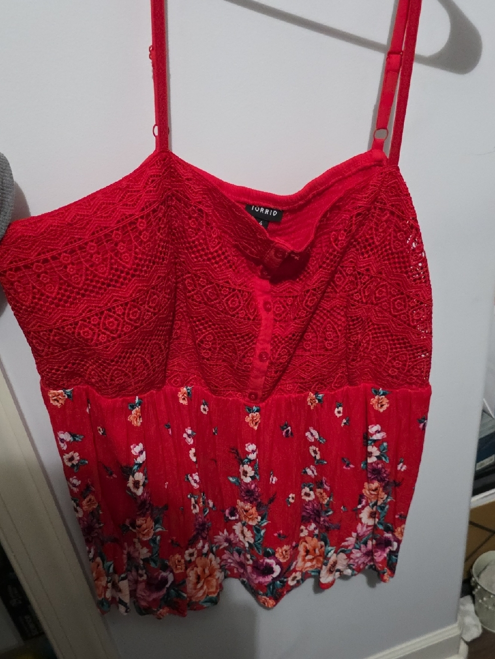 torrid Red Crochet Bodice Floral Pleated Cami